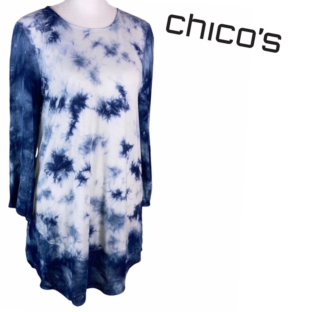 Chico’s womens Tie Dye long sleeved key hole back Shirt Top size 0 or S 4 - Picture 1 of 14